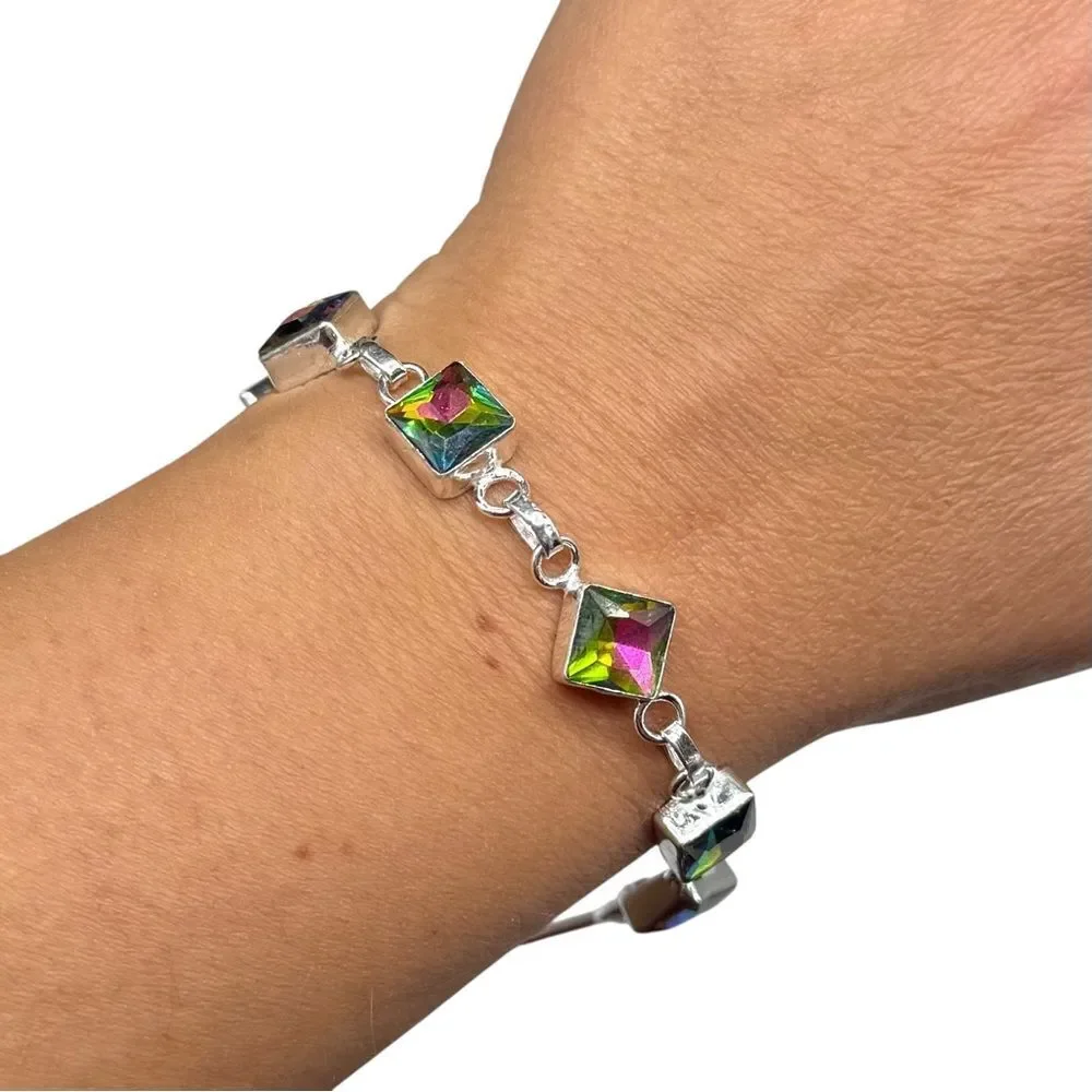 Mystic Quartz Bracelet 925 Sterling Silver Overlay